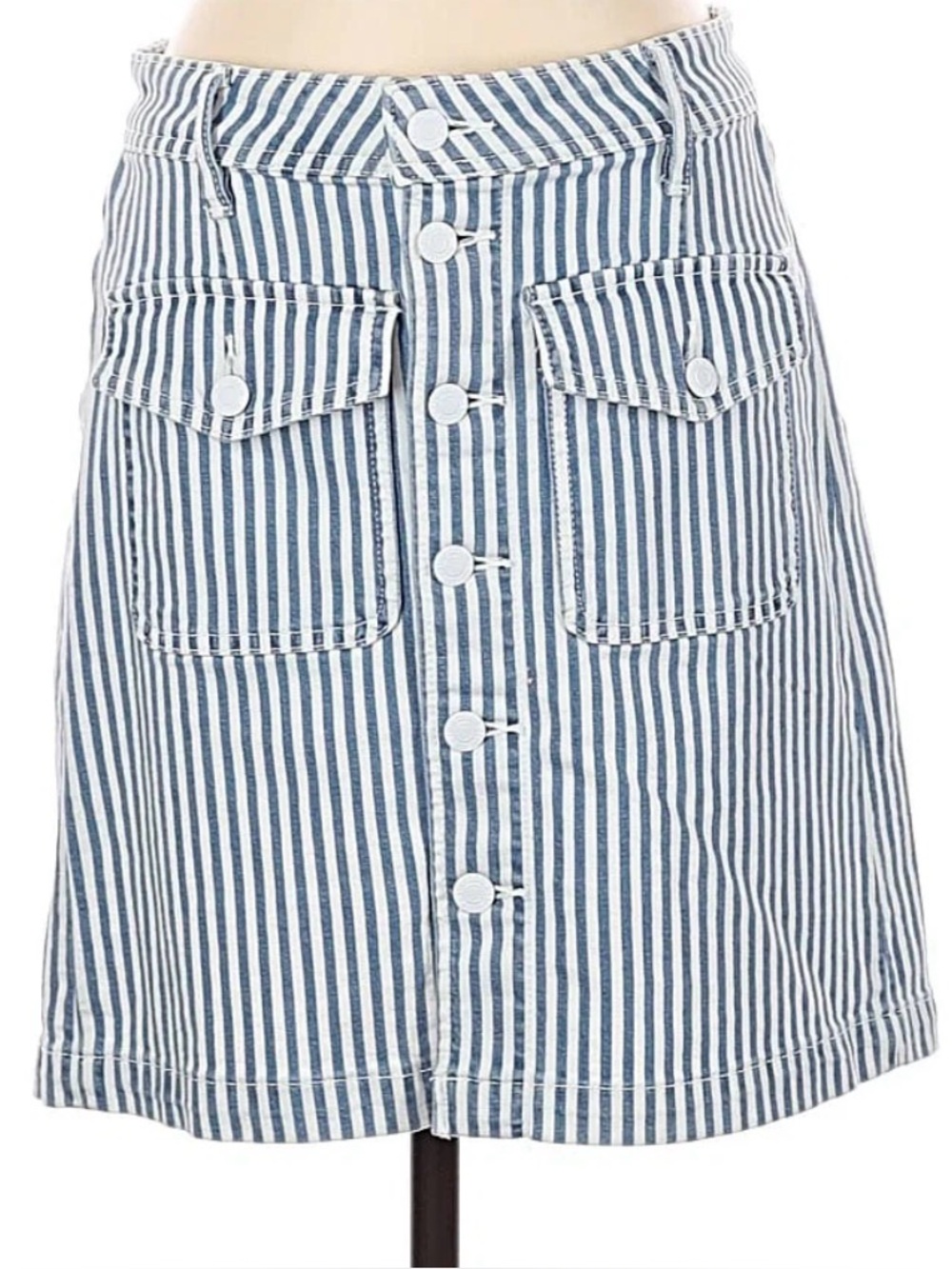 NWT Loft Striped Button-Front A-Line Skirt - Blue & White 4 Petite